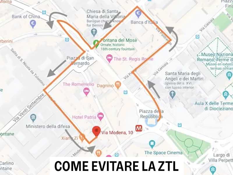 Mappa per Parking Esedra evitando ZTL